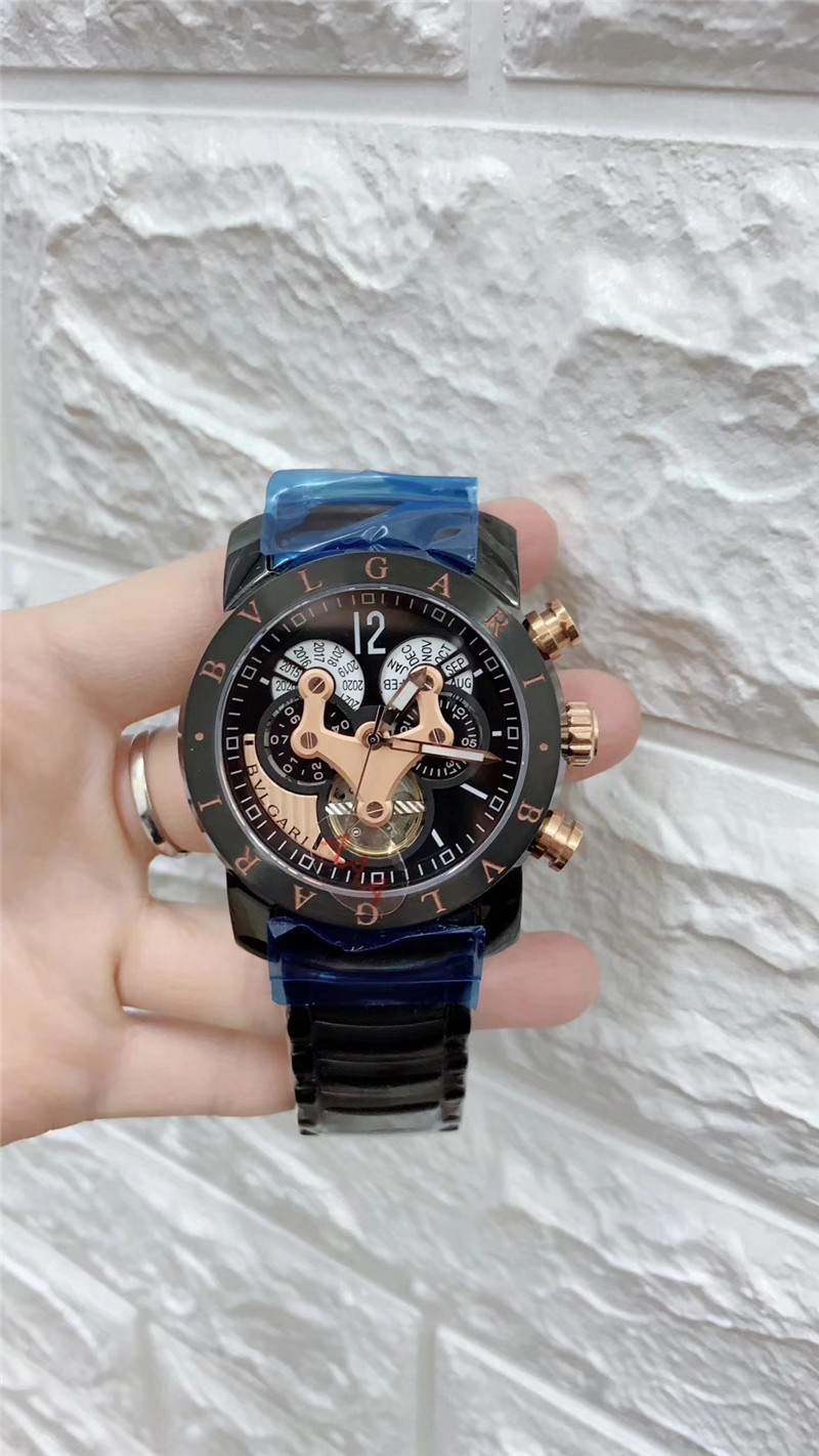 Bvlgari Chronograph Automatic Watch for Men Black Dial with Black Stainless Steel Strap