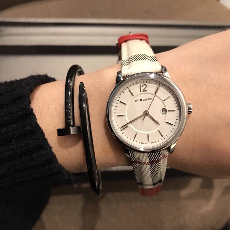 Burberry Women’s Swiss Stone Check Fabric Strap Watch 32mm BU10103