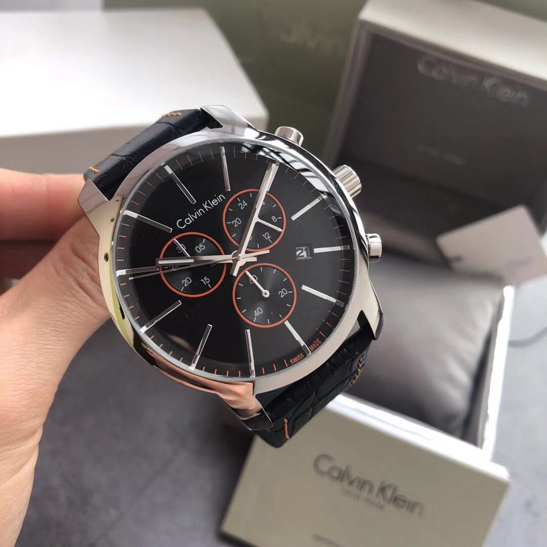 Calvin Klein City Chronograph Black Dial Black Leather Strap Watch for Men – K2G271C1