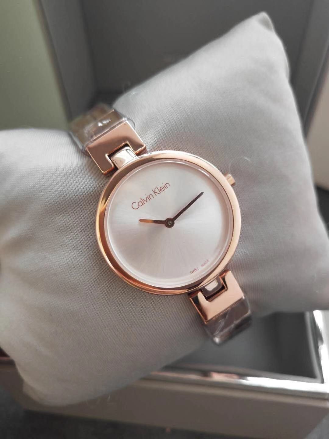 Calvin Klein Authentic Silver Dial Gold Steel Strap Watch for Women – K8G23546