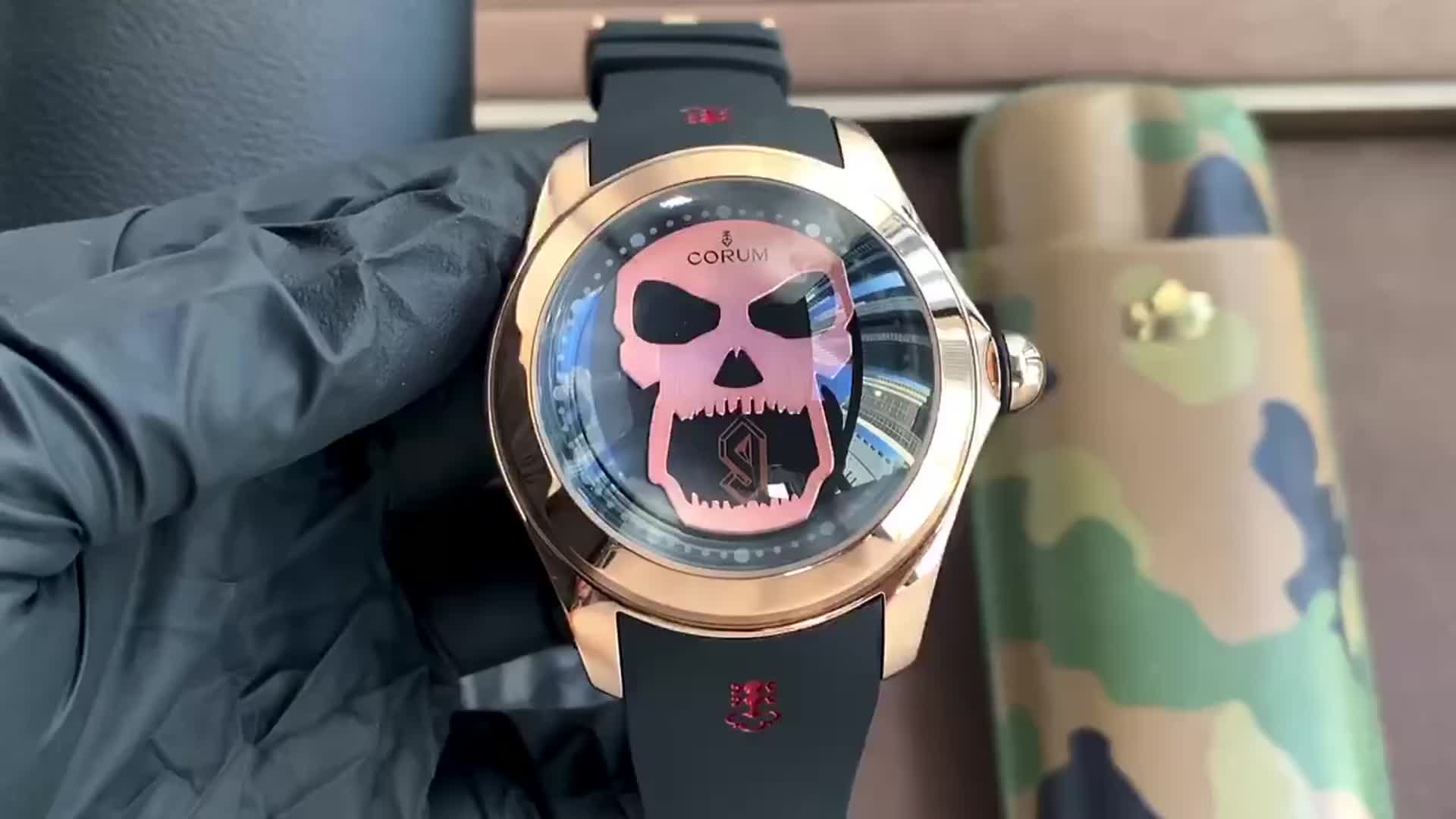 Fully automatic mechanical men’s skull pattern casual watch silver color case