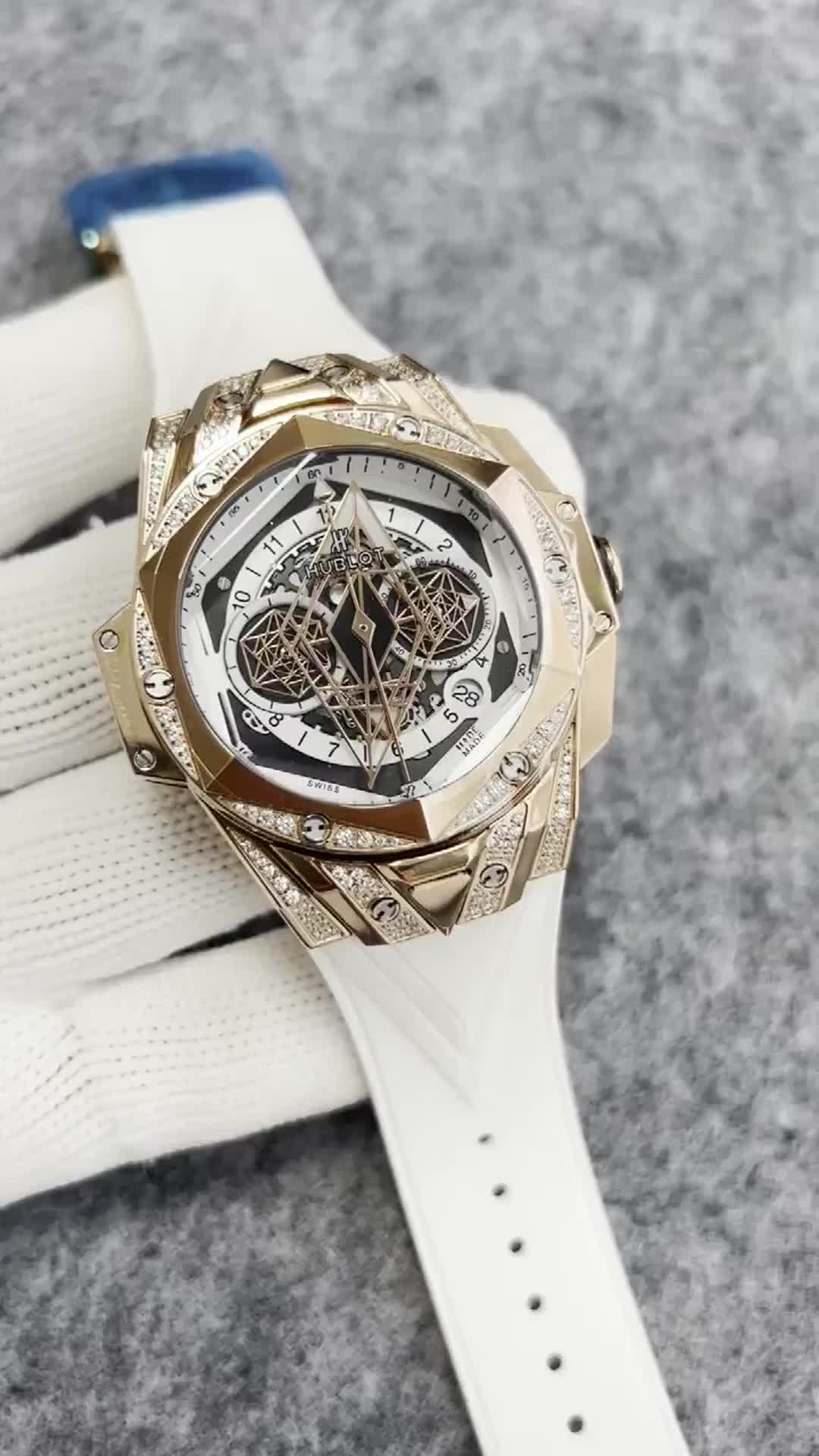 Hublot Big Bang Sang Bleu II King Gold White Watch – 45 mm – White Skeleton Dial – White and Black Rubber Strap-418.OX.2001.RX.MXM20