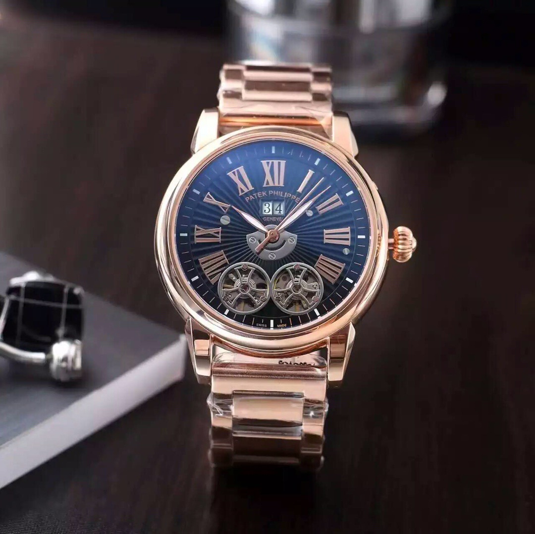 Patek Philippe Geneve Automatic Men’s Watch Blue Dial Rose Gold Strap