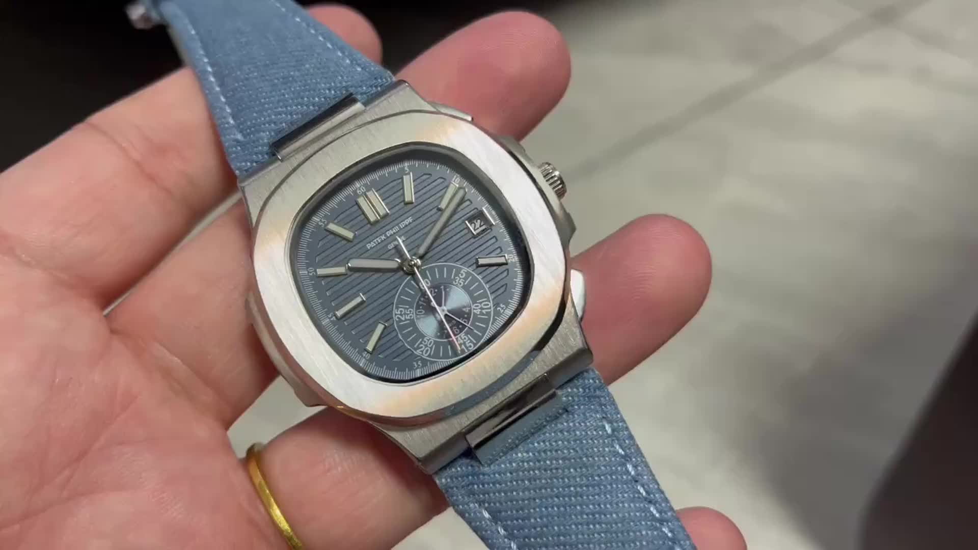 Patek Philippe Nautilus 5980/60G Watch Blue Denim Strap Blue Dial Box And Papers