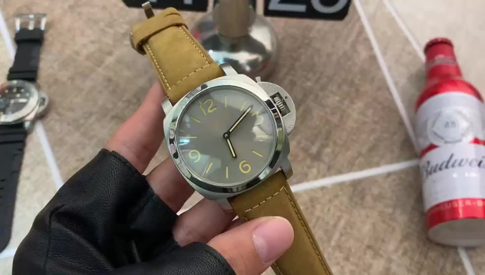Custom Italian Navy Platinum Dial Color Leather 44mm Automatic Movement Watch
