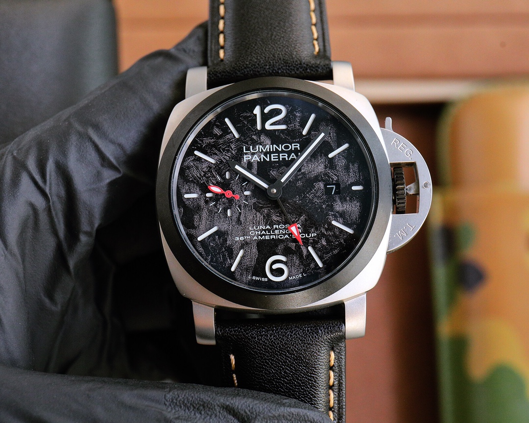 PANERAI automatic mechanical movement men’s watch 44mm black dial cowhide strap