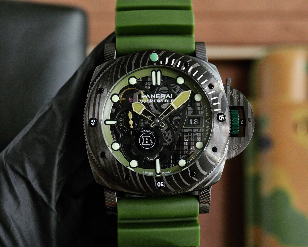 Panerai Submersible S Brabus Edition Carbotech Green Skeleton 47 Watch PAM 1283