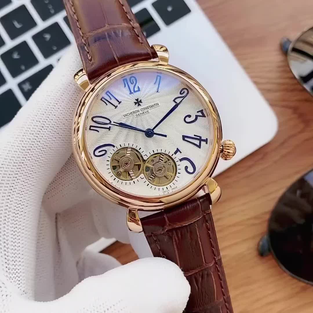 Vacheron Constantin Tourbillon Mechanical Watch – Gold Case, Dual Open Balance