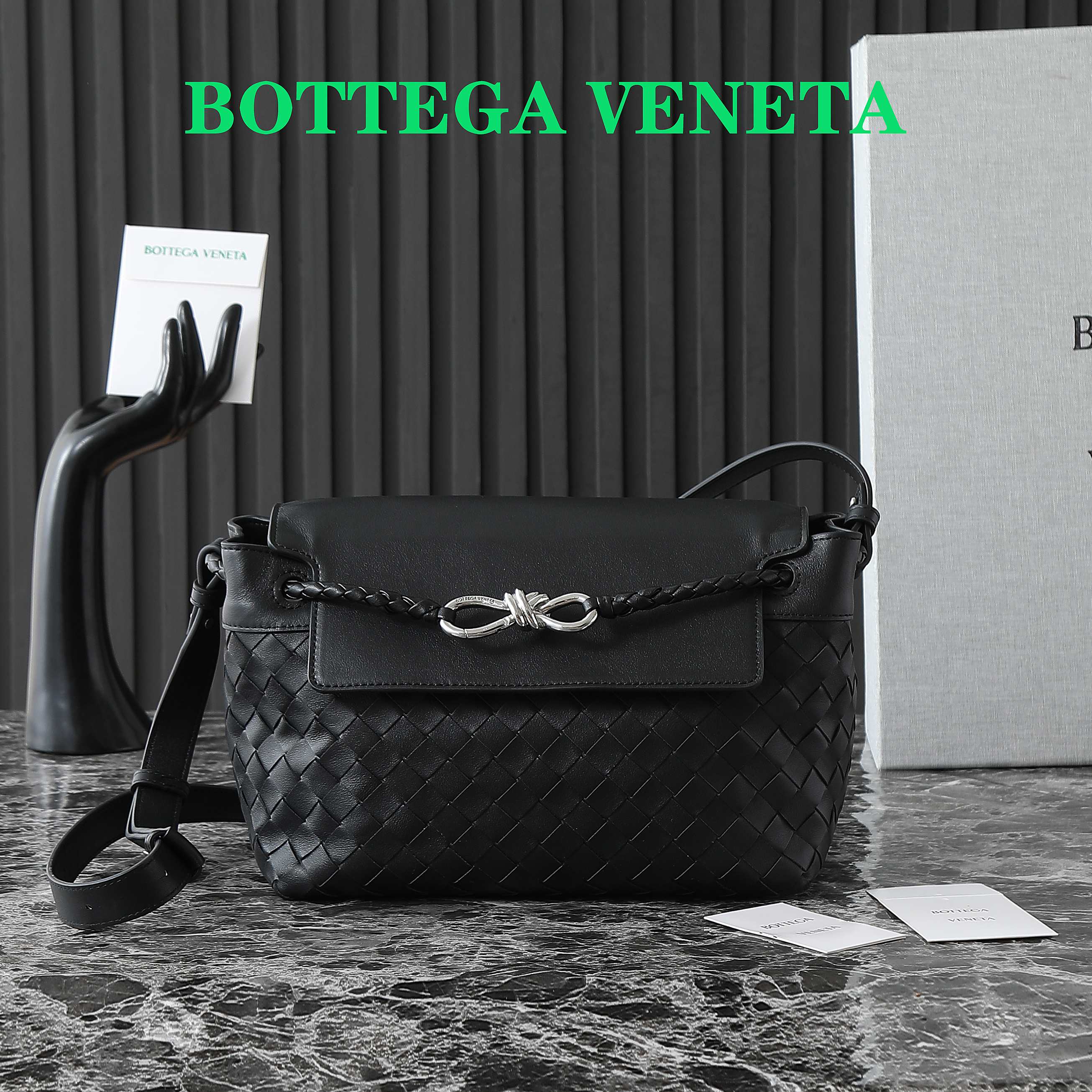 Bottega Veneta® Men’s Small Andiamo Messenger in Black.