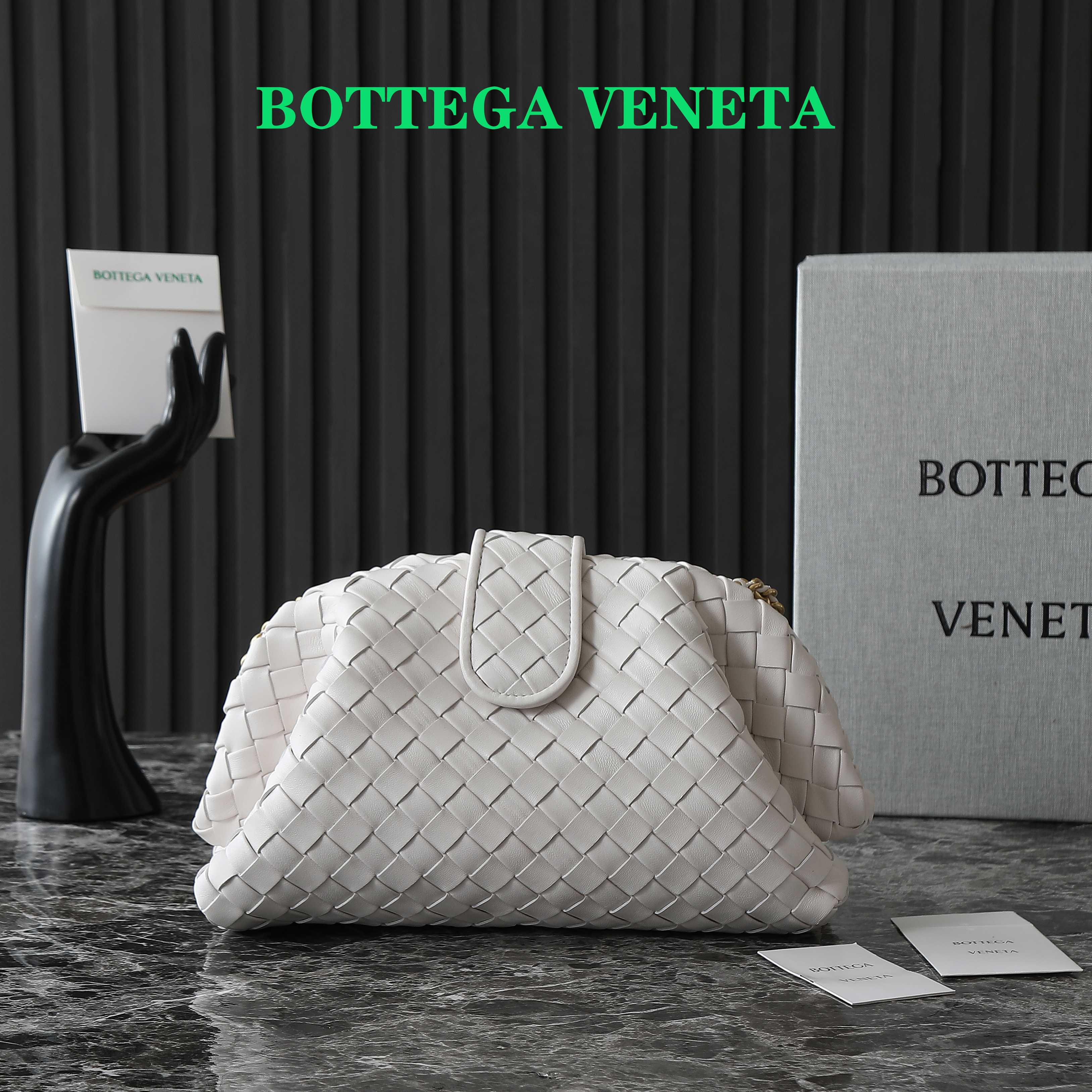 BOTTEGA VENETA Lauren 1980 small intrecciato leather clutch white