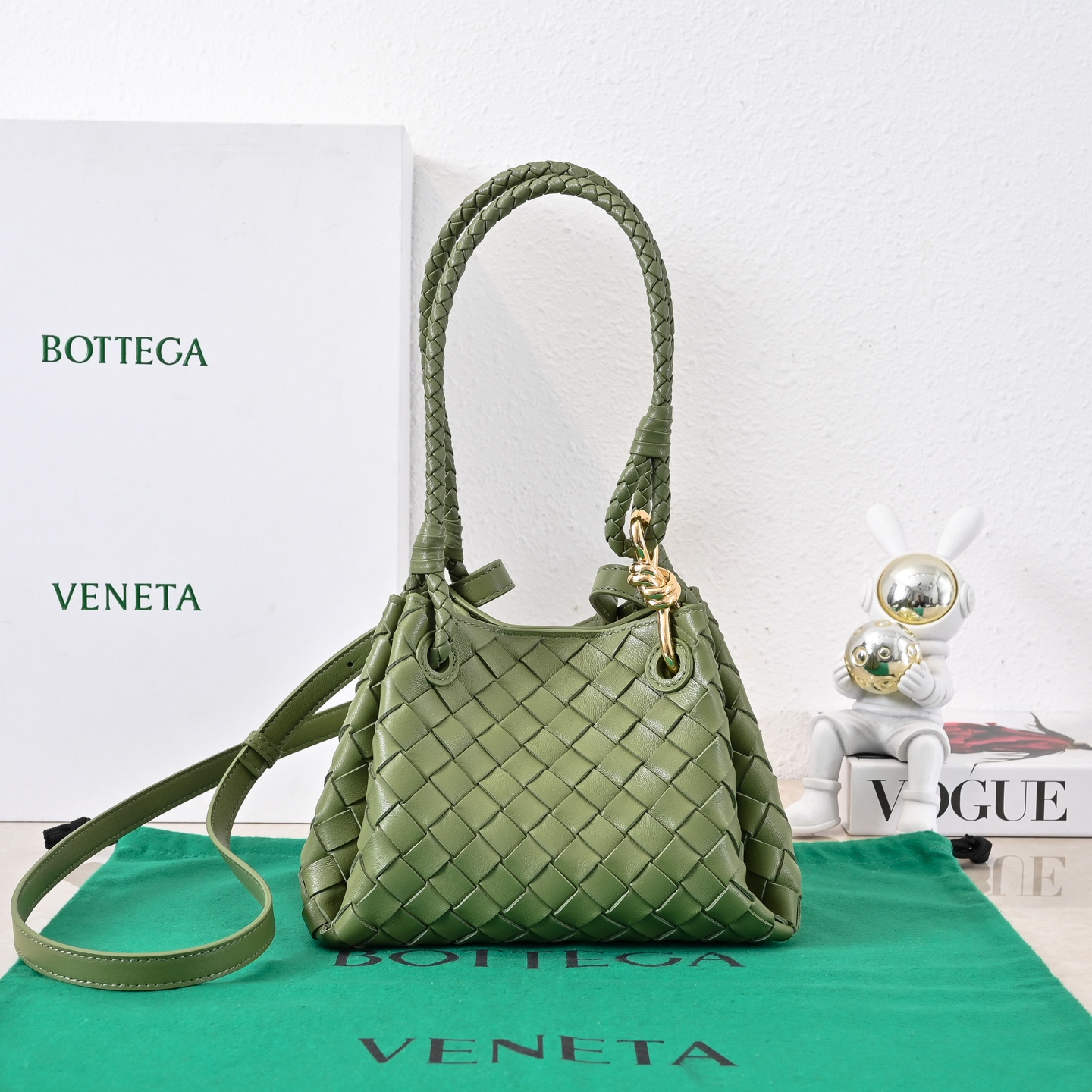 Bottega Veneta Small Andiamo Parachute Bag in Matcha & Muse Brass | FWRD