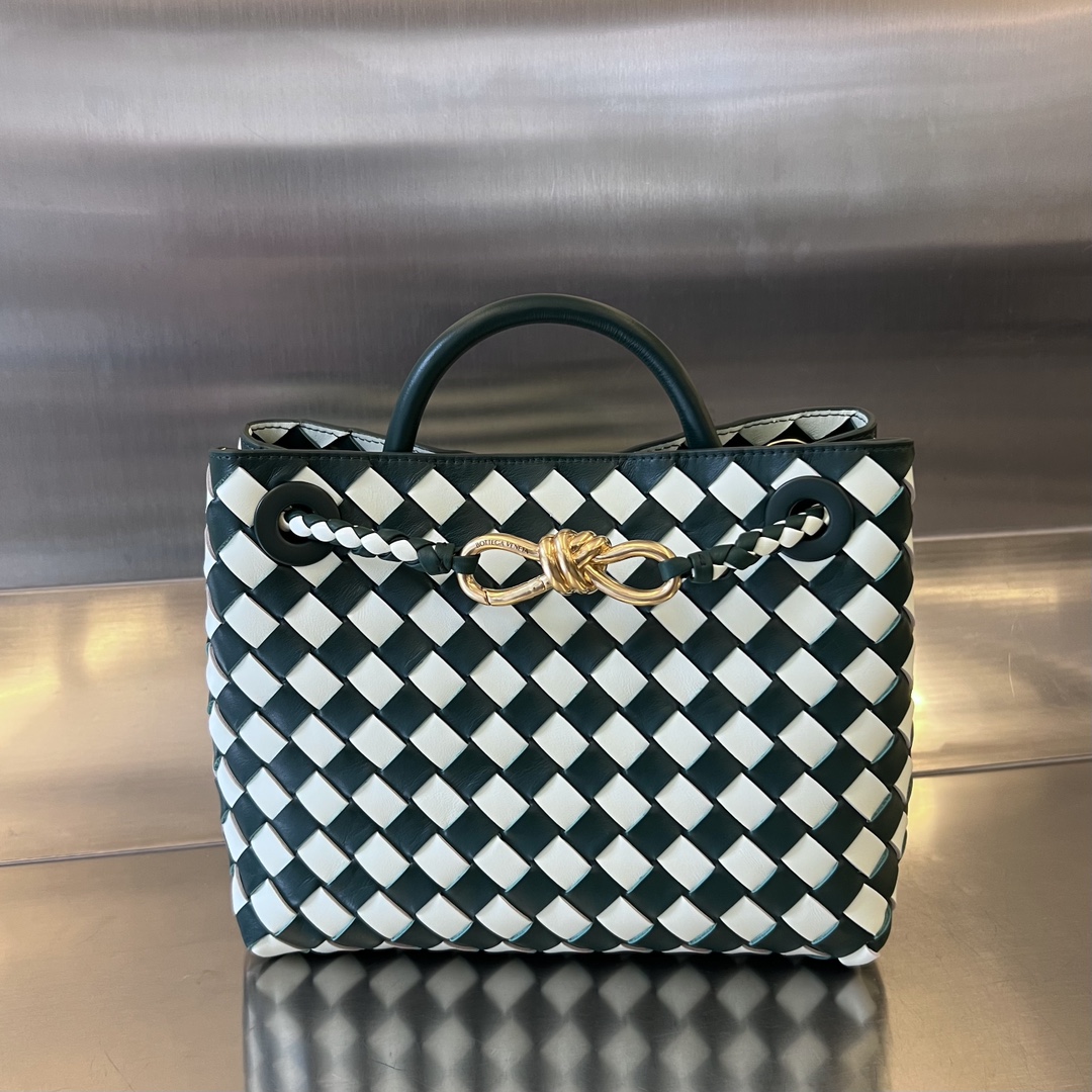Bottega Veneta Andiamo Small Bicolor Intrecciato Top-Handle green