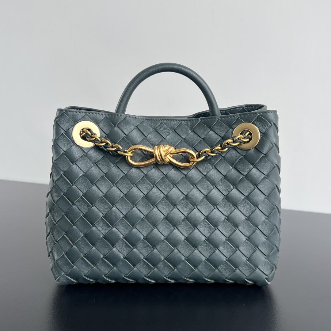 Bottega Veneta Small Andiamo Slate Dark Grey  blue Intrecciato Handbag at