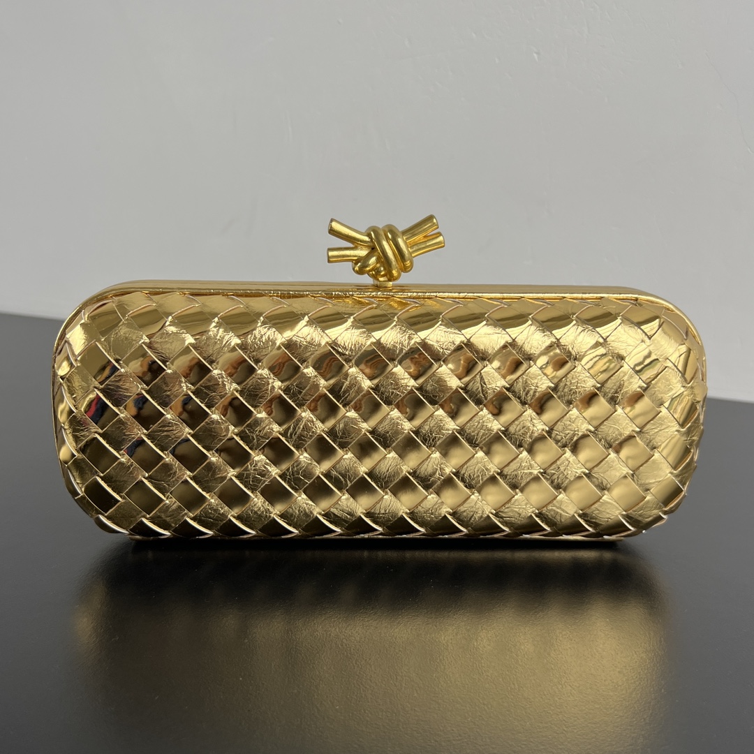 Bottega Veneta Knot Intreccio Metallic Leather Clutch