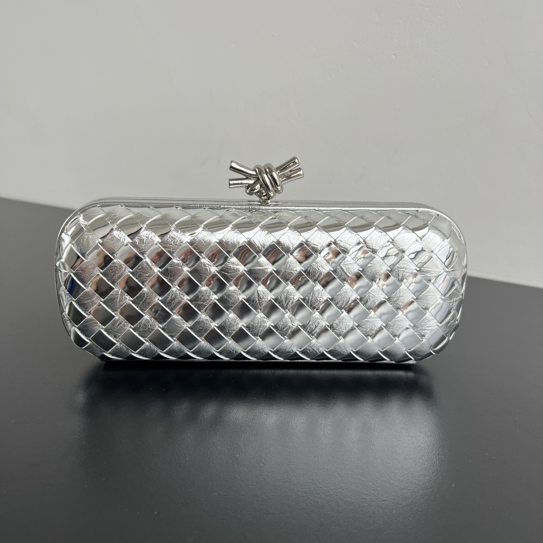 Bottega Veneta Knot Minaudiere Small Clutch Bag in siver