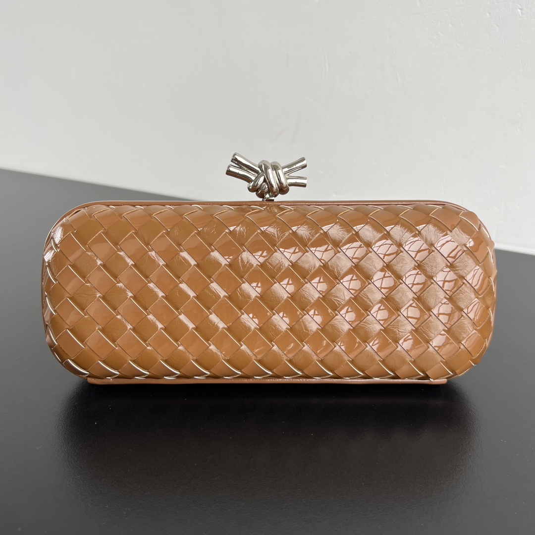 BOTTEGA VENETA Silk Faille Intrecciato Knot Clutch Burnt Sun 284887