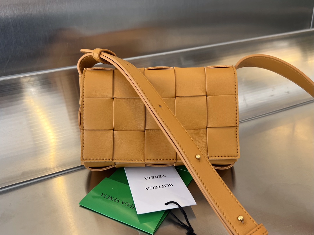 Bottega Veneta Intreccio Cassette Crossbody Bag in Tan / Caramel