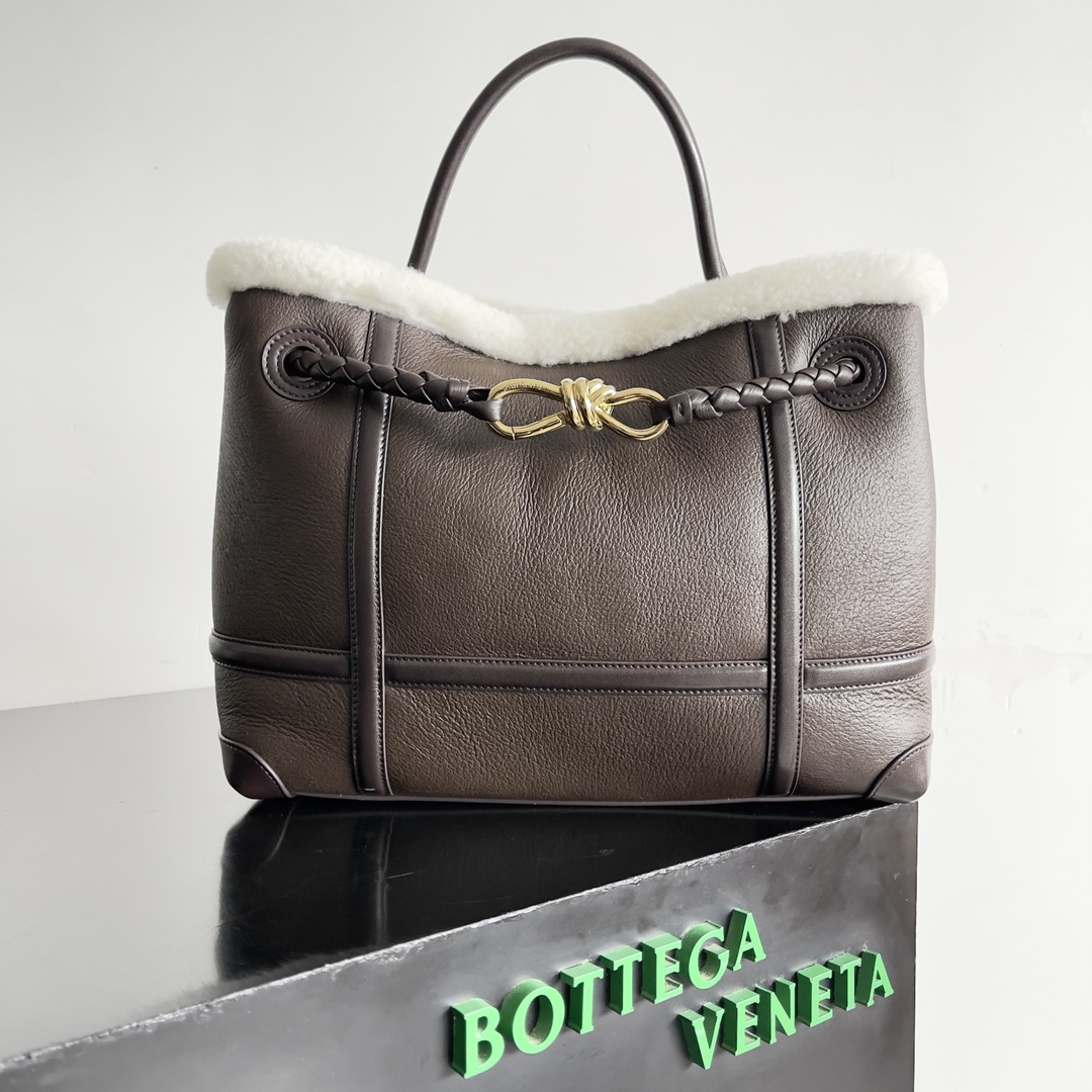 Bottega Veneta Andiamo Small Leather-Shearling Top-Handle Bag