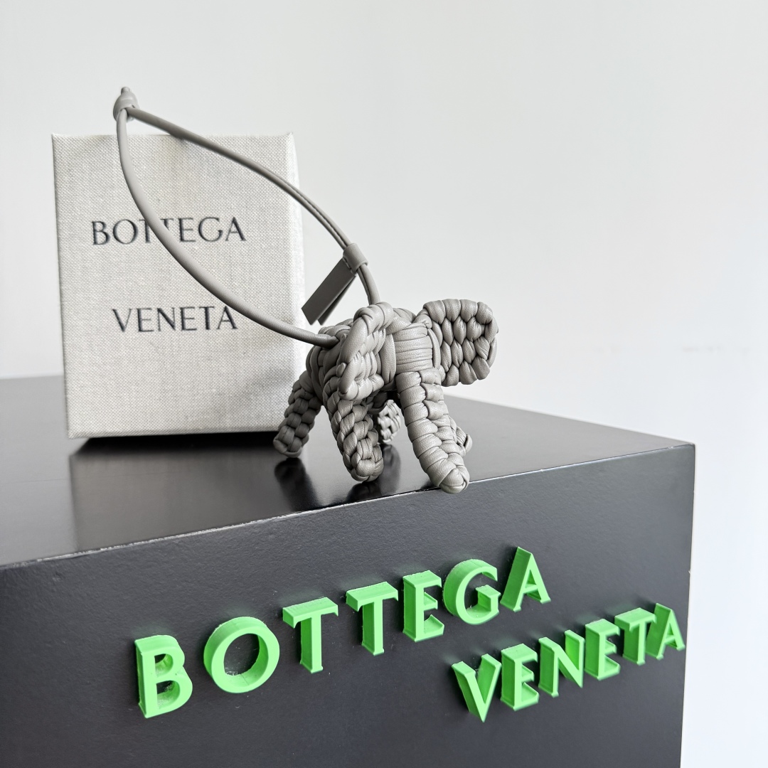 Bottega Veneta Lambskin Woven Dog Charm grey