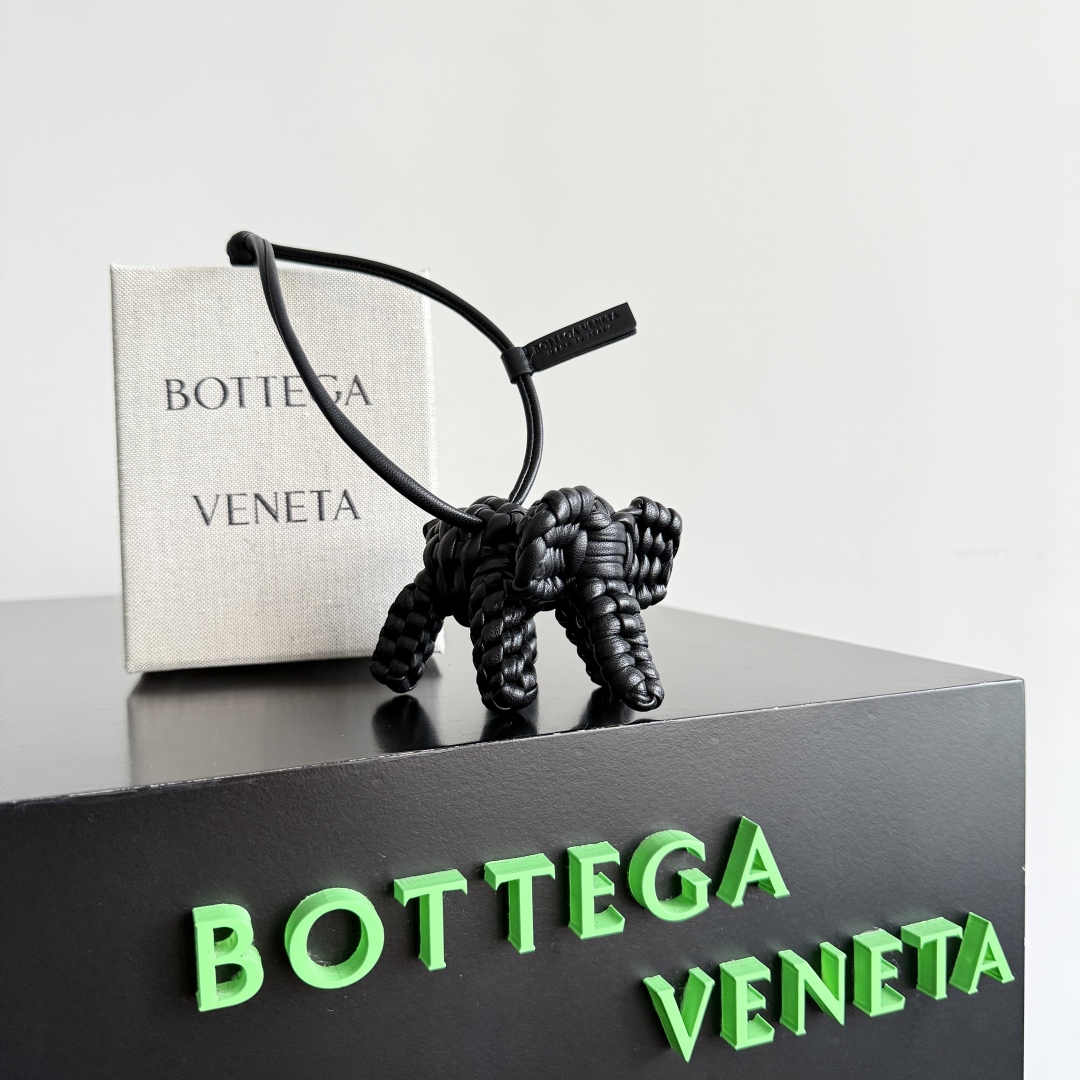 Bottega Veneta Lambskin Woven Dog Charm black