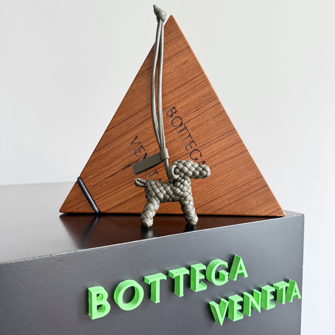 Bottega Veneta Lambskin Woven Dog Charm grey