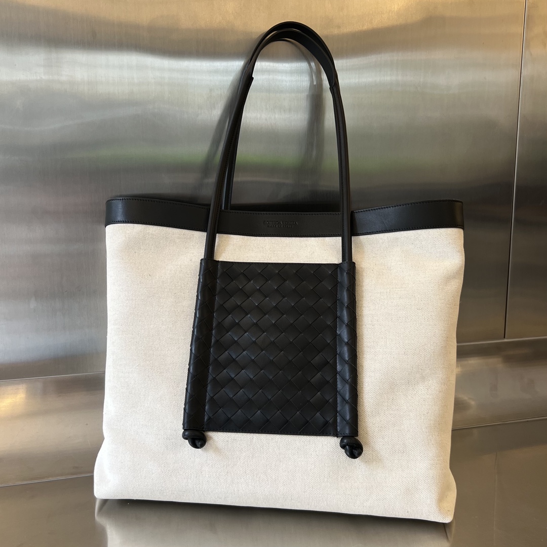 Bottega Veneta – Avenue B. Canvas and Intrecciato Leather Tote Bag Bottega Veneta