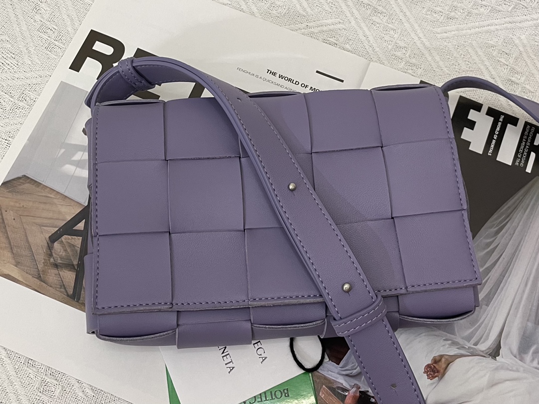 BOTTEGA VENETA Lambskin Intreccio Cassette Crossbody purple