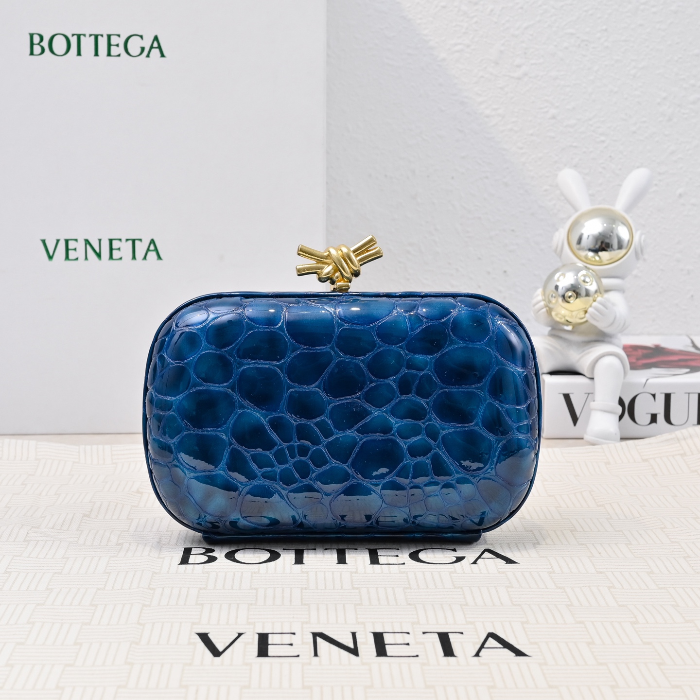 Bottega Veneta Python Knot Clutch Blue