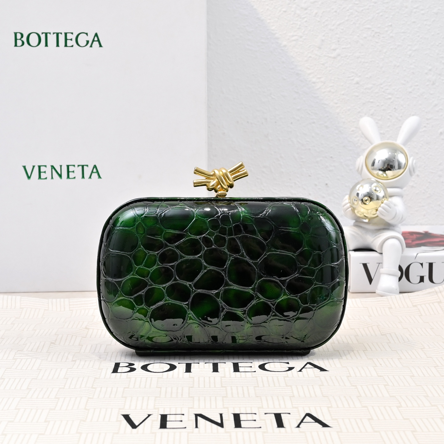 Bottega Veneta Python Knot Clutch Blue green
