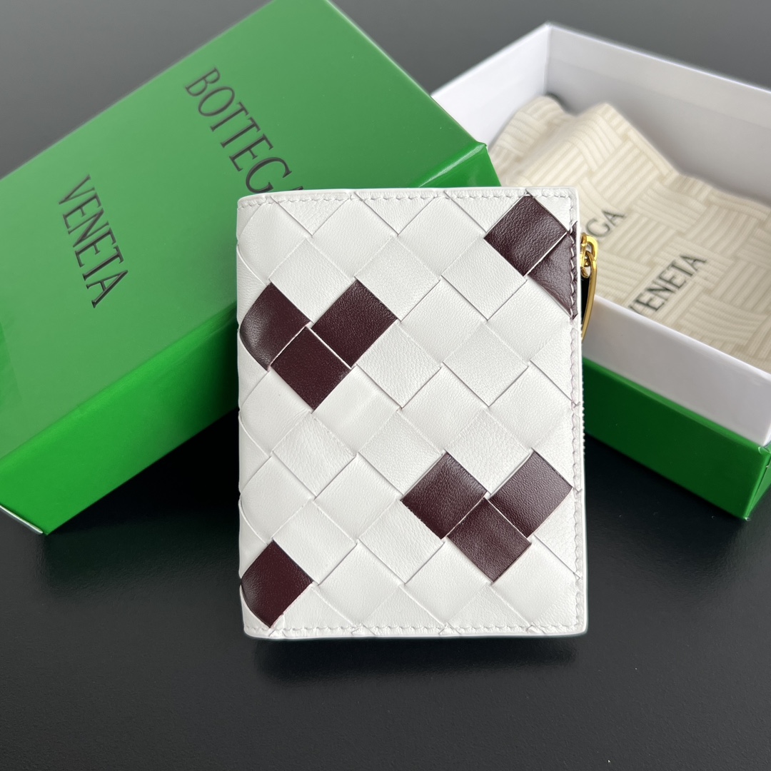 Bottega Veneta Small Leather Intrecciato Bifold Wallet white red
