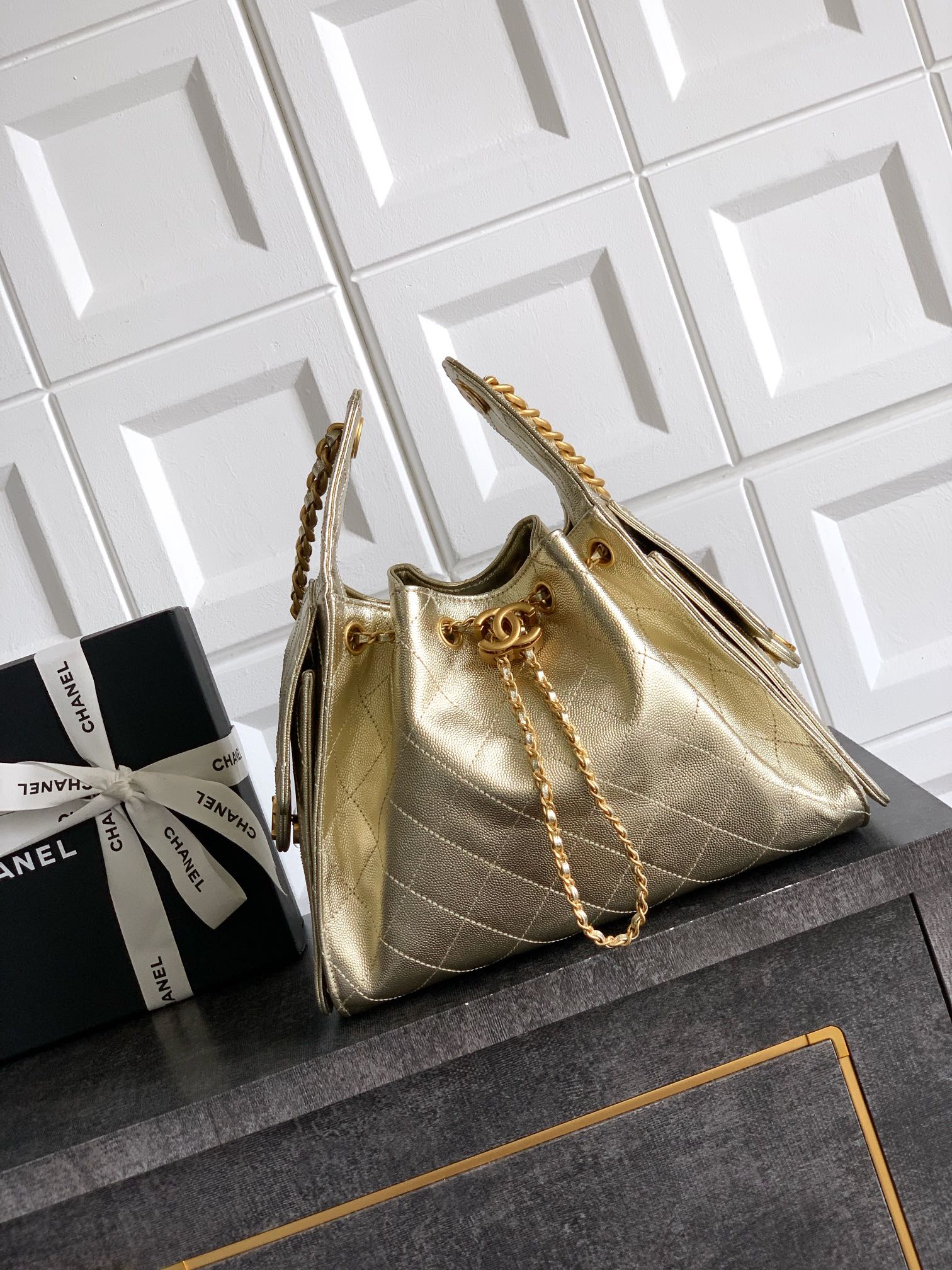 Chanel 25 medium handbag, Grained calfskin & gold-tone