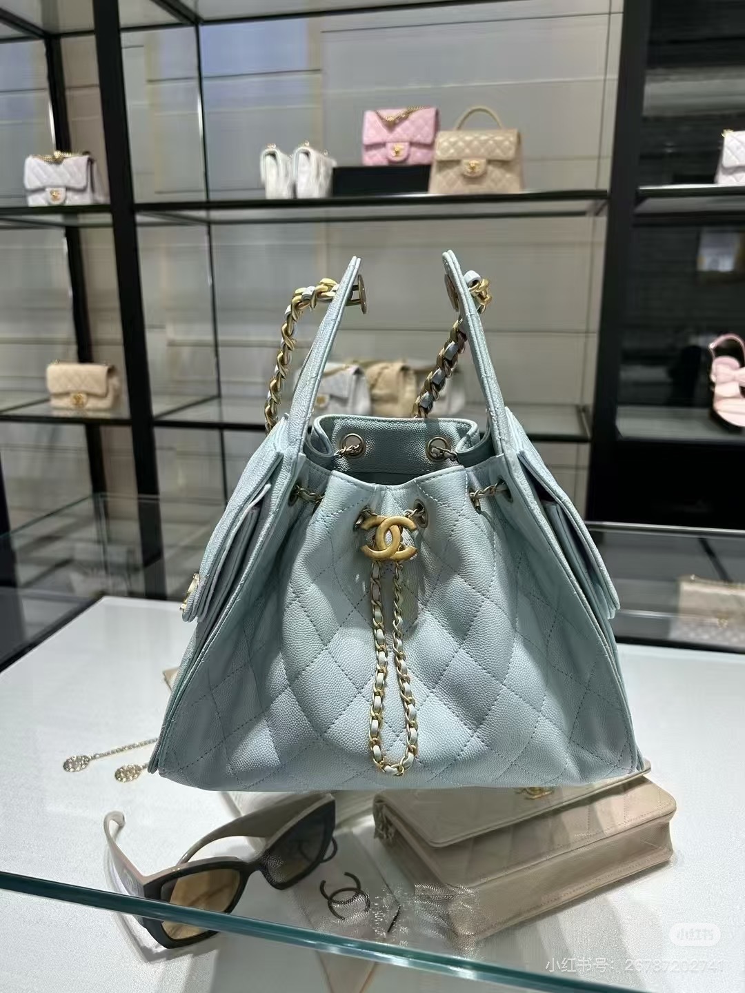 Pre-owned Chanel Small 25 Hobo Bag Light Blue Caviar