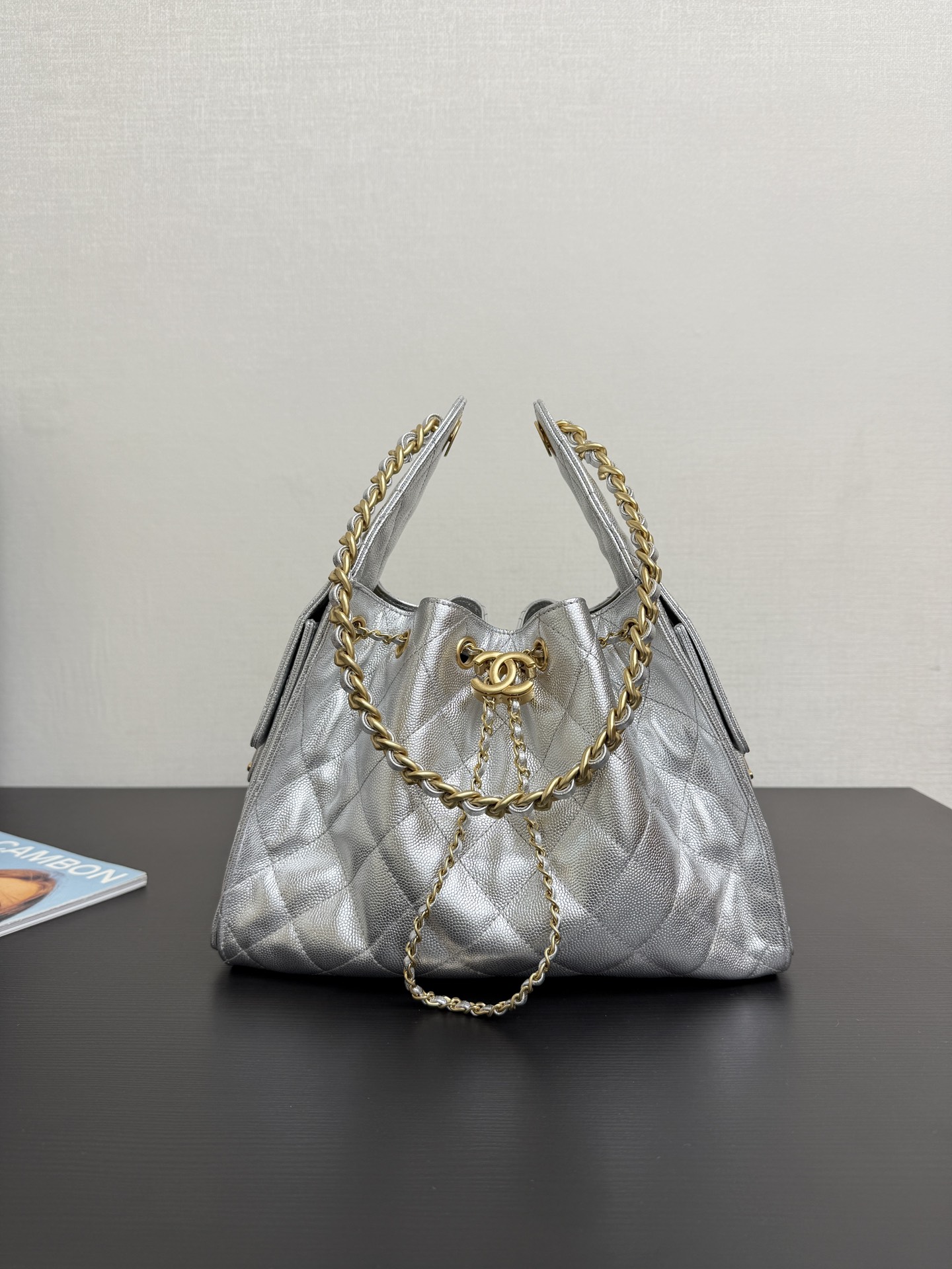 CHANEL 25 Small Handbag   Metallic Grained Calfskin & Gold-Tone Metal  Silvery