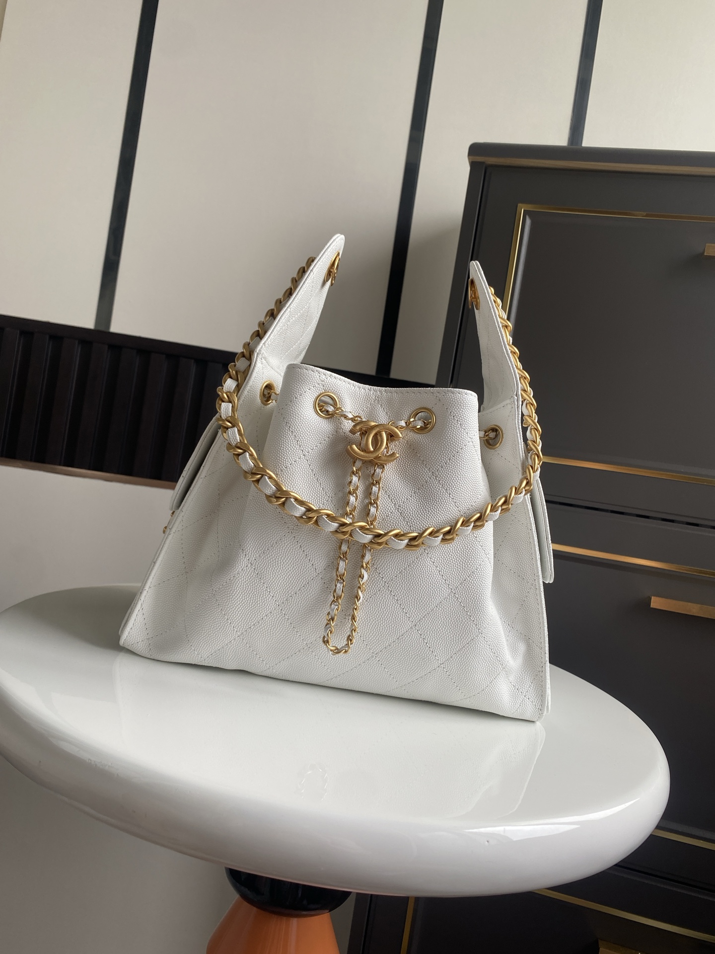 CHANEL Caviar Quilted Small Chanel 25 Handbag White