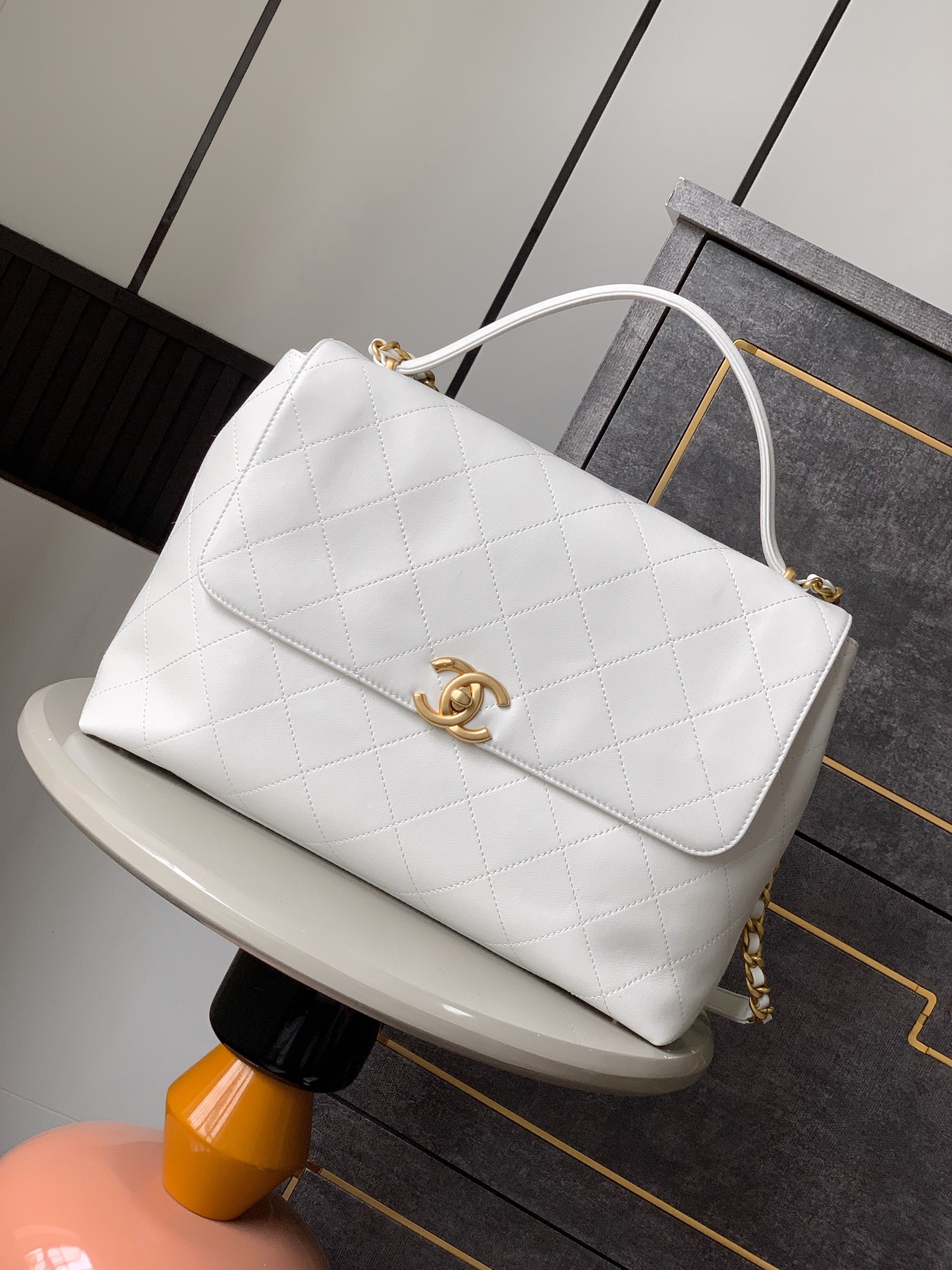 CHANEL Grained Calfskin Small Stitched Flap White 795416