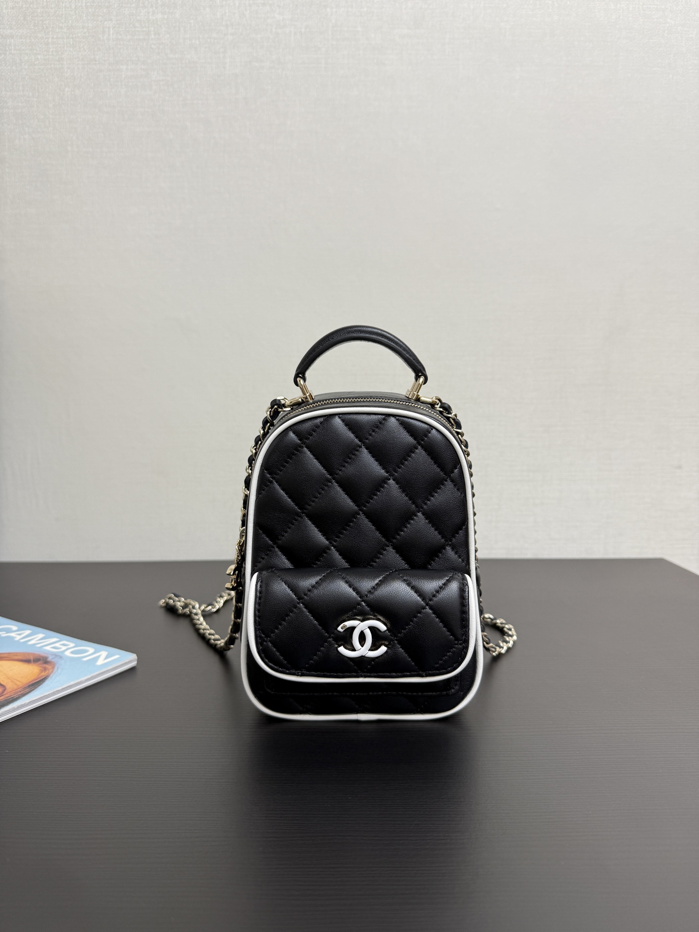 Rare New CHANEL MINI BACKPACK BAG Crossbody BLACK WHITE TRIM 25P