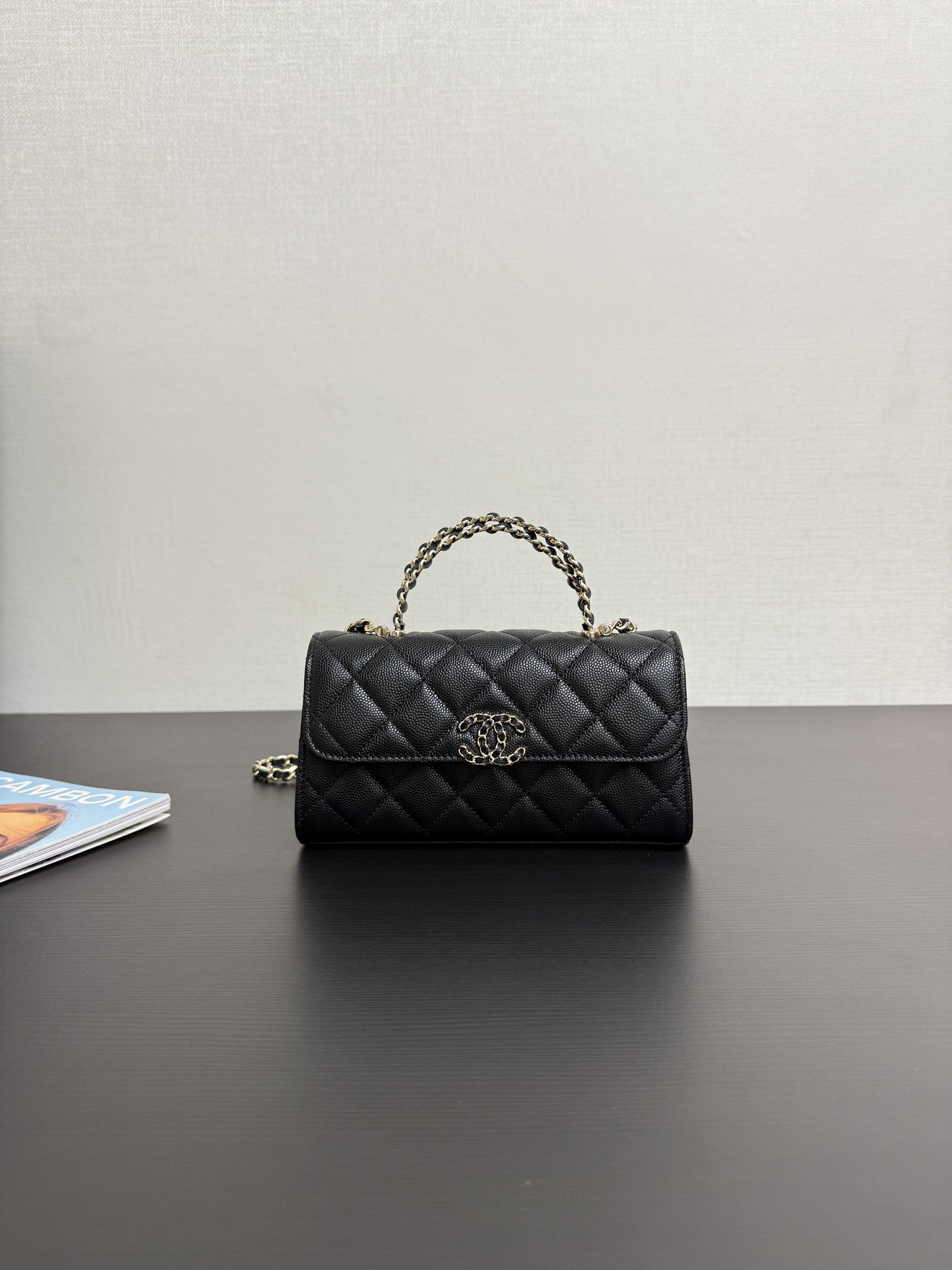 Chanel classic mini Chain Clutch black caviar gold hw Bag W Receipt Phone Holder