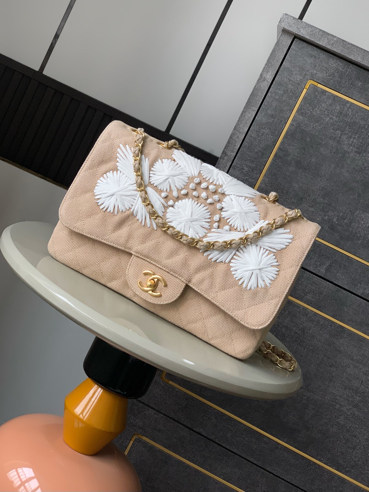 CHANEL Tweed Raffia Coco Country Jumbo Flap 752003