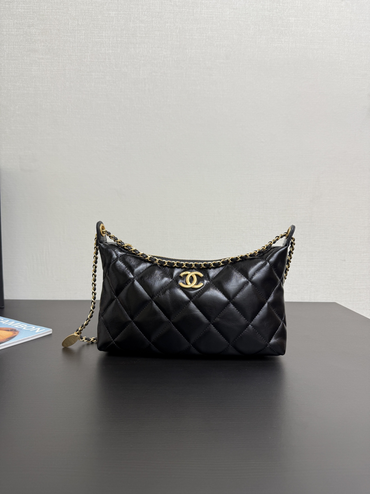 Chanel Hobo Bag Black Shiny Caviar Brushed Gold black