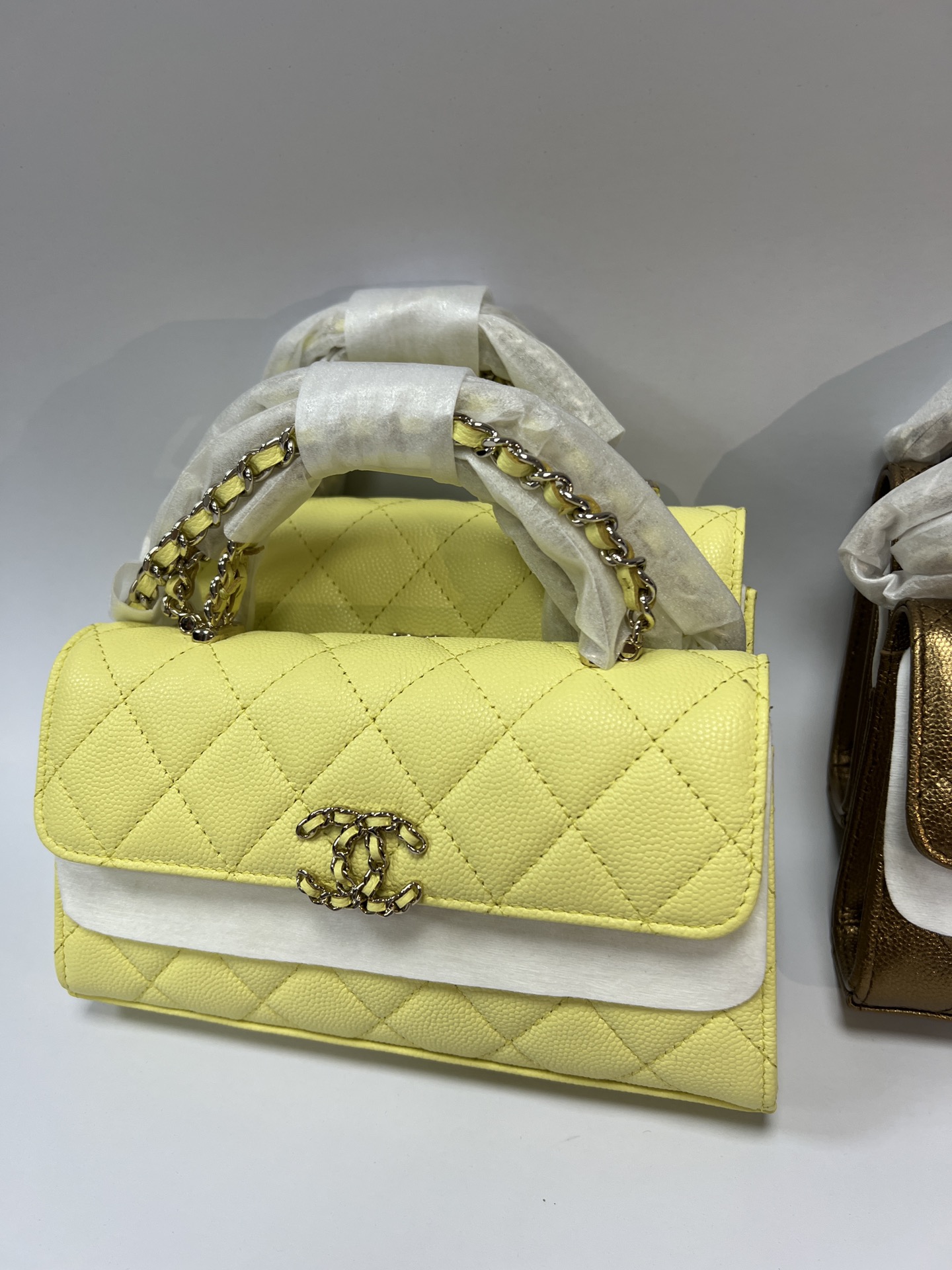CHANEL Caviar Quilted Mini Coco Handle Flap Yellow 689837