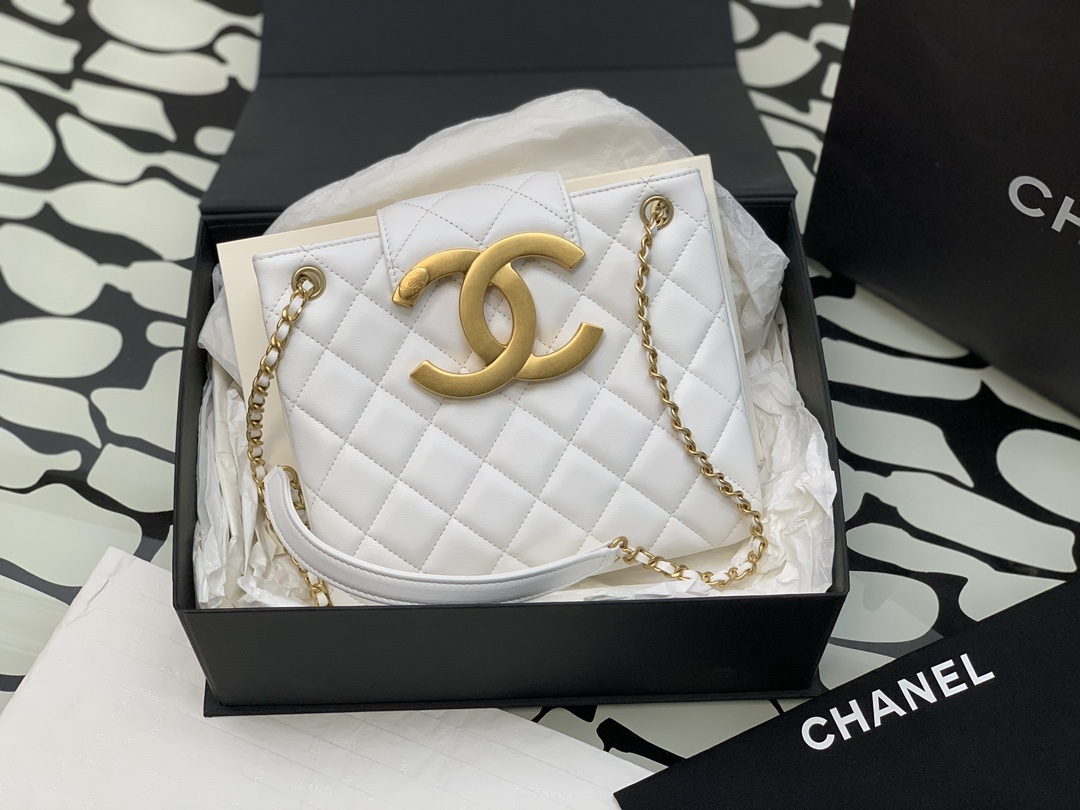 Chanel mini flap with top handle white color