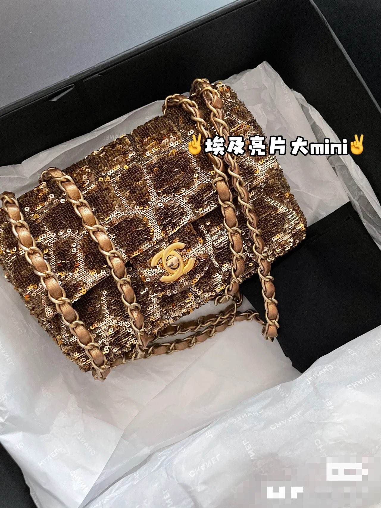 Chanel Flap bag, Sequins & gold-tone metal, golden & black