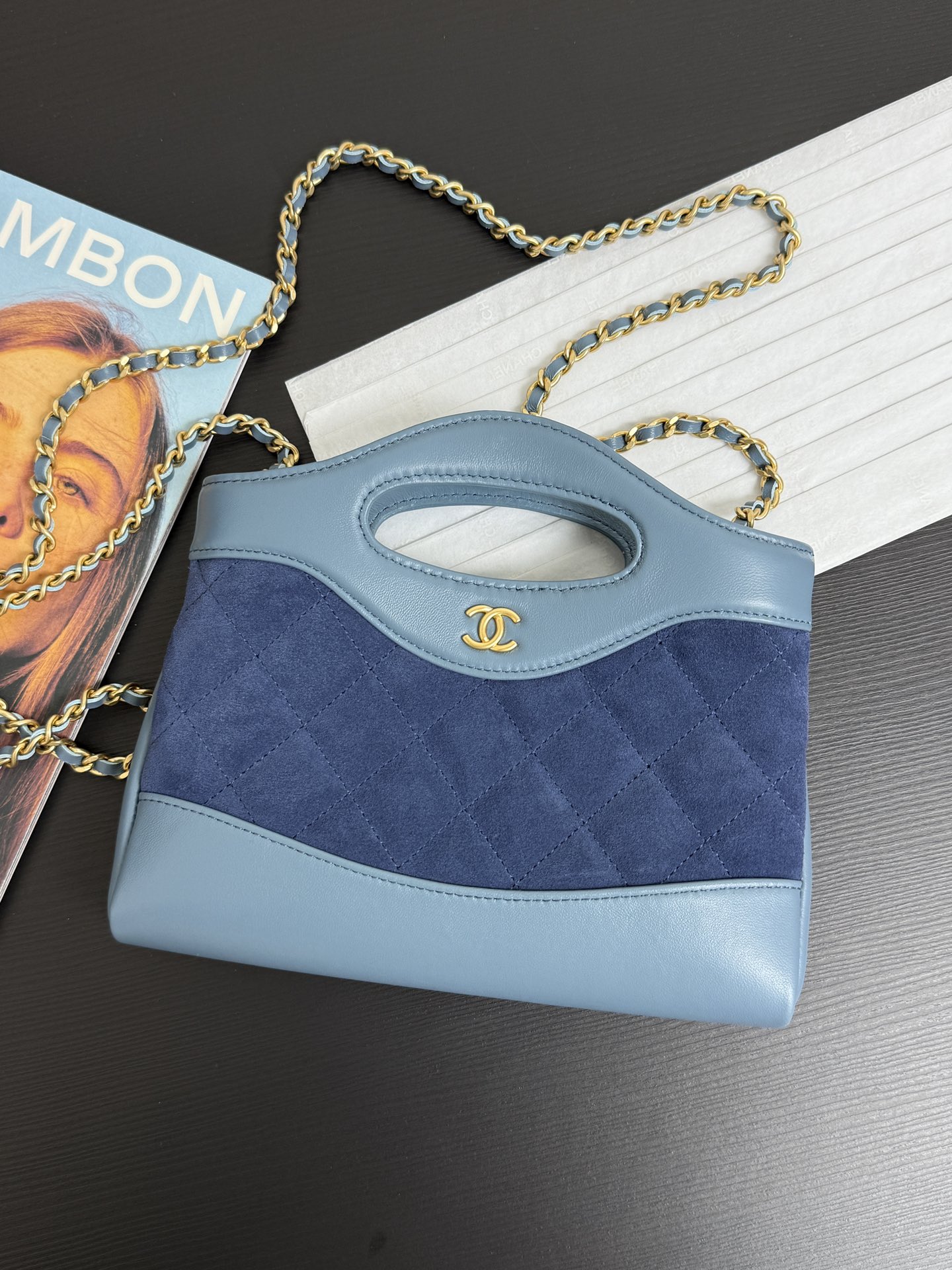 Chanel Bag Blue Suede Chip Model Chanel