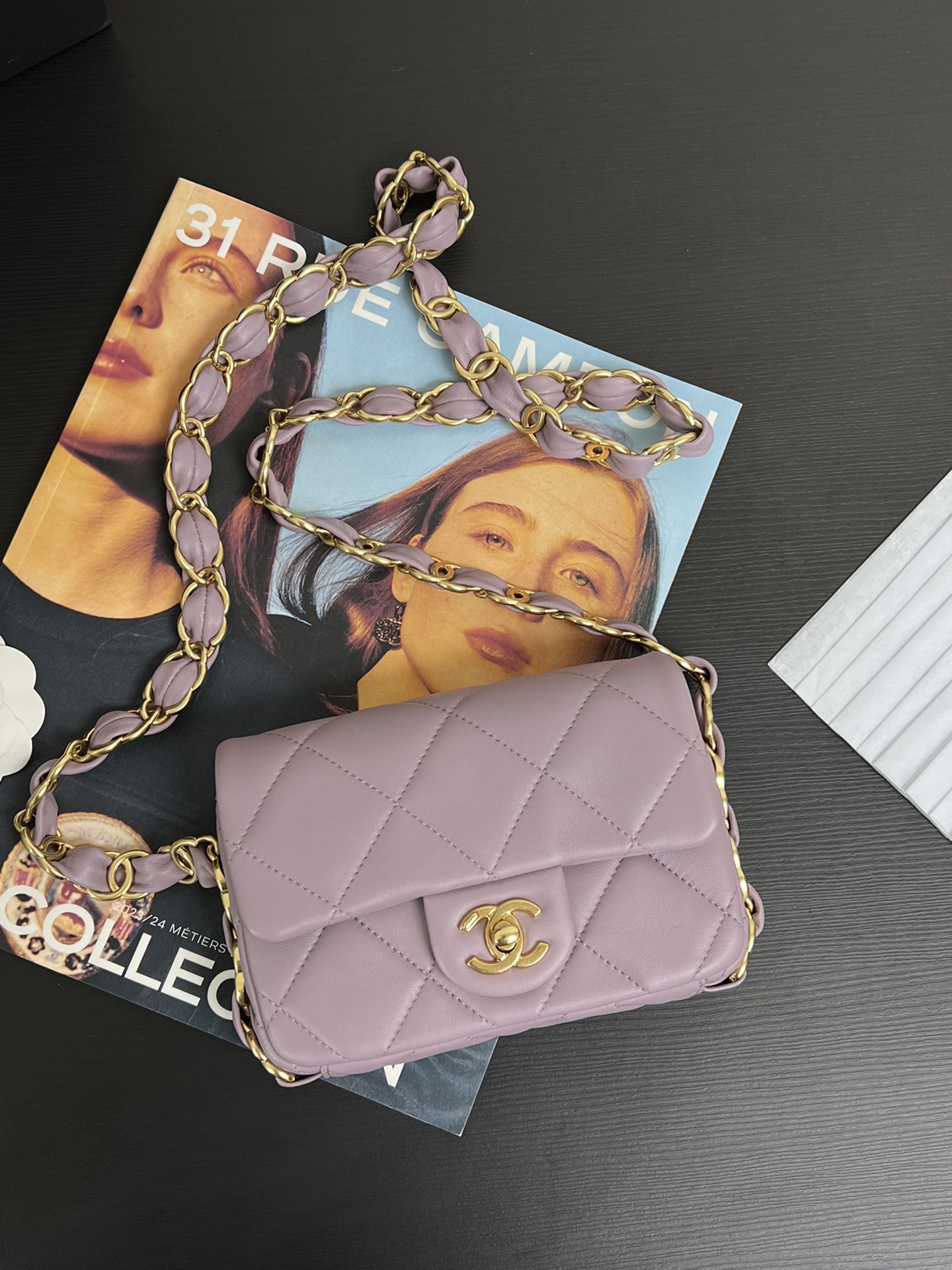 Chanel Pearl Twist Square Flap Bag Quilted Shiny Lambskin