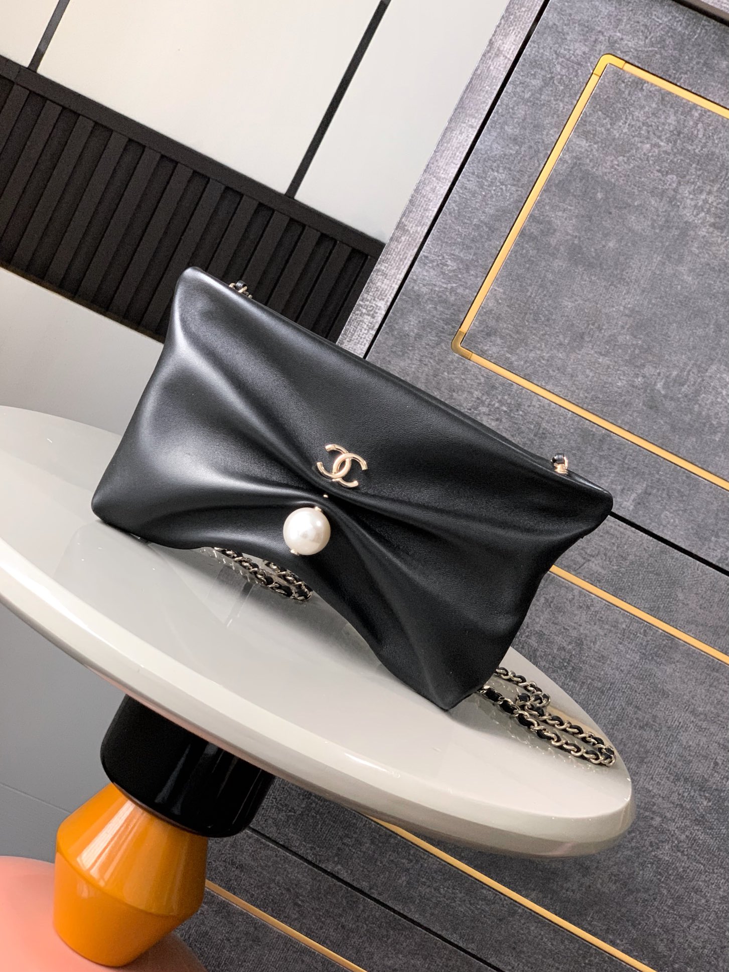 Chanel Maxi flap bag with top handle, Calfskin & gold-tone metal,black