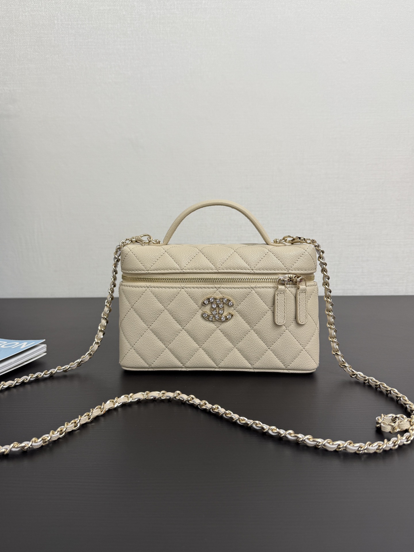 Chanel CC Top Handle Long Vanity Case With Chain Light