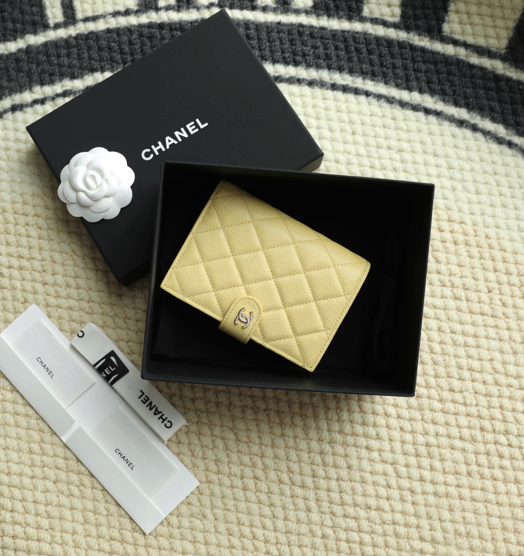 CHANEL Quilted CC GHW Wallet Calfskin Leather Yellow