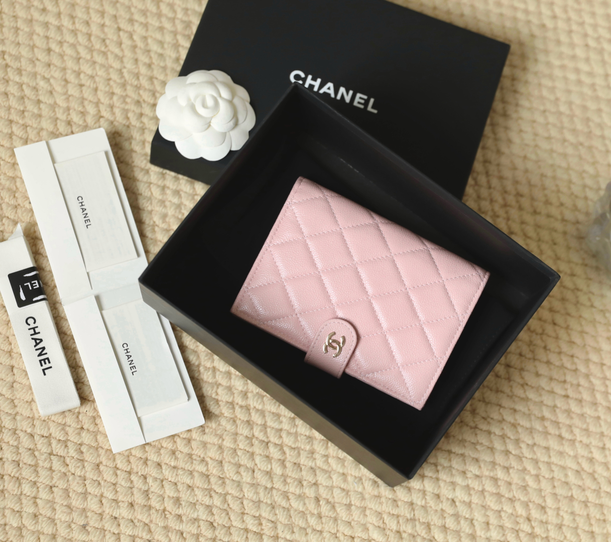 CHANEL Caviar Quilted Passport Holder Light Pink 1609670