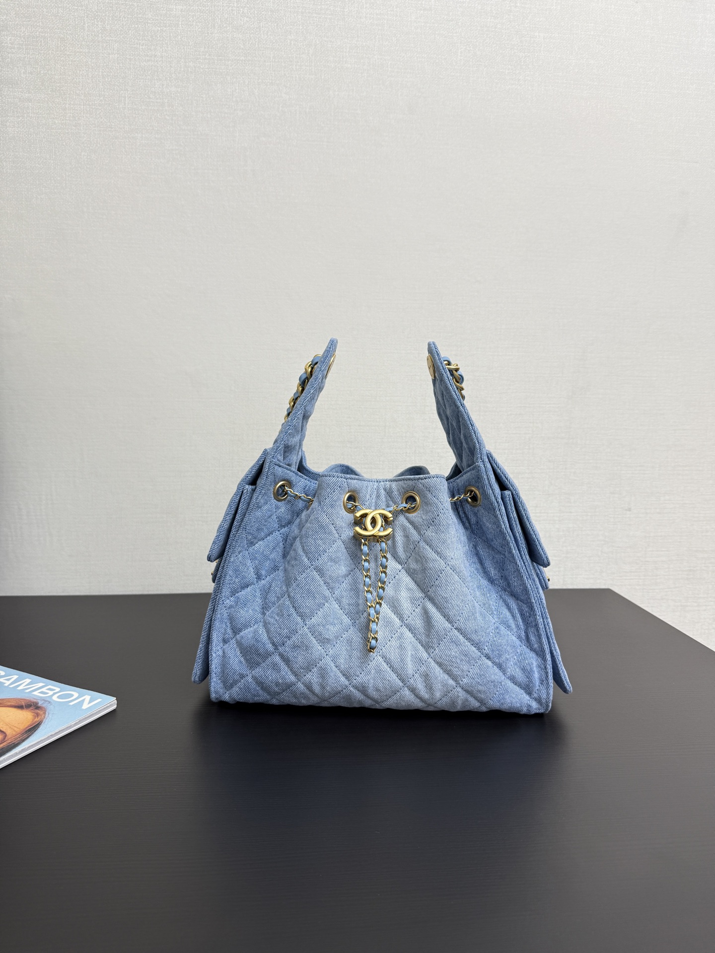 CHANEL 25 Medium Handbag   Washed Denim & Gold-Tone Metal  Blue