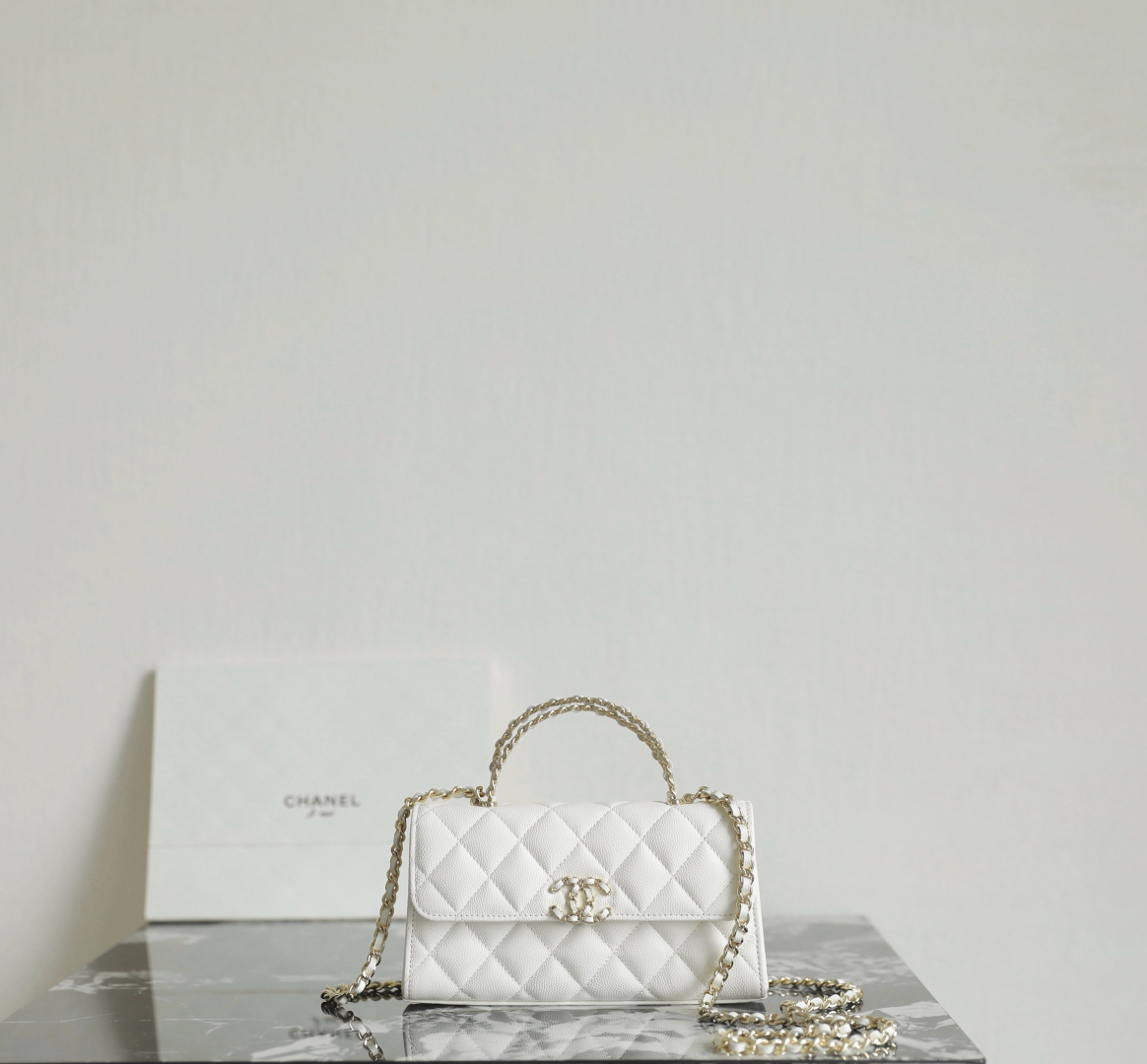 Nagoya Chanel Matelasse Top Handle Flap Bag A92236 Handbag Shoulder White